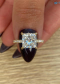 2.35 CT Lab Grown Princess Cut Half Way Side Stones Hidden Halo Diamond Engagement Ring - DisneyValley