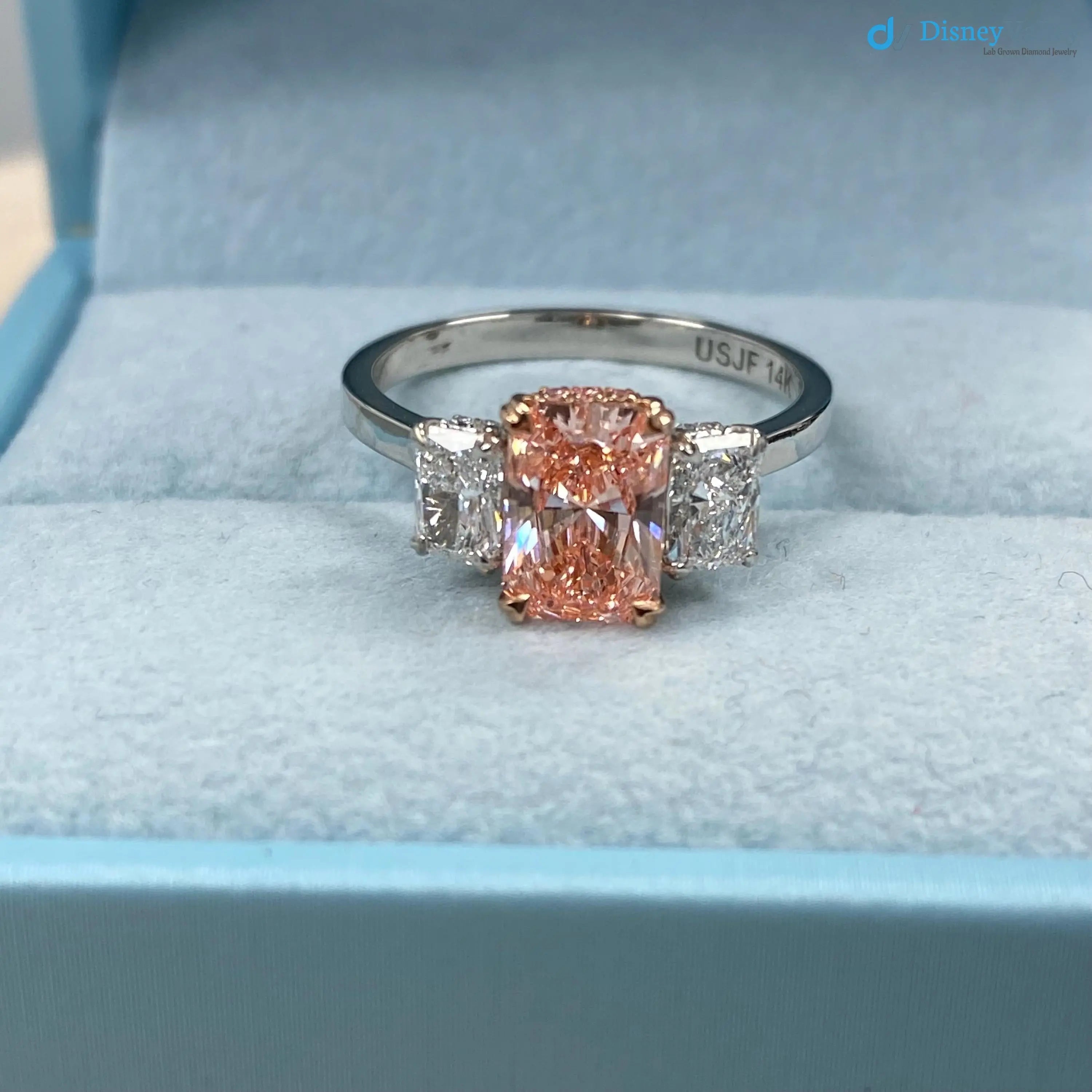 2.4 ct Radiant Cut Vivid Pink Lab Grown Diamond Engagement Ring DisneyValley