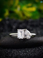 2.5 CT Toi et Moi Solid Gold Emerald and Pear Cut Lab Grown Engagement Ring DisneyValley