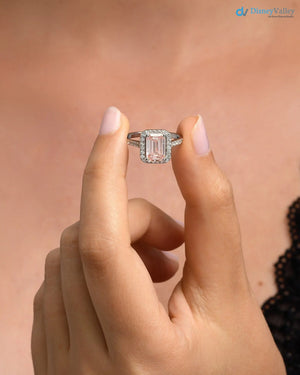 2.5 Carat IGI Fancy Vivid Pink Color Emerald Cut Lab Grown Halo Engagement ring - DisneyValley