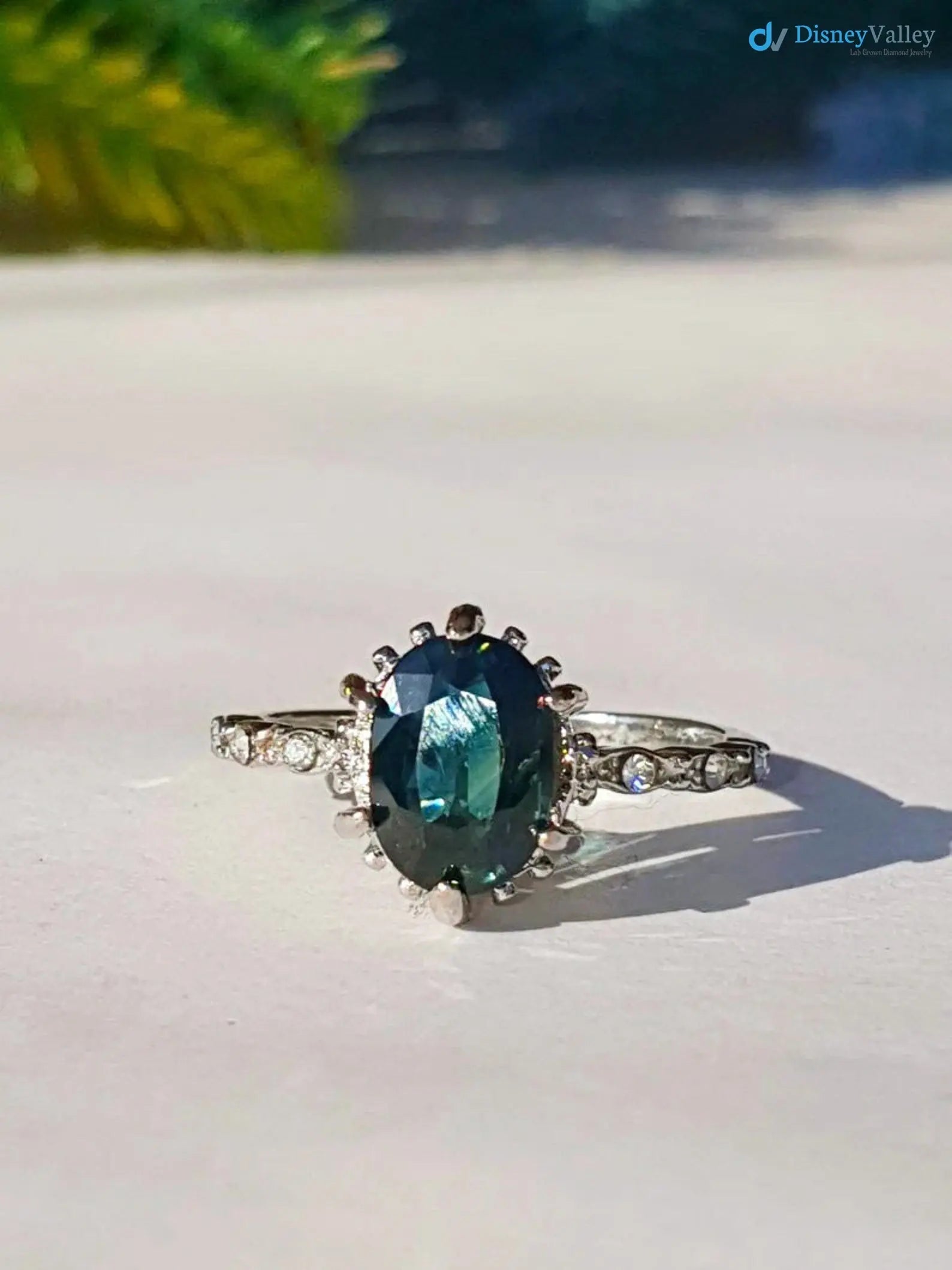 2.5 carat Peacock blue Sapphire oval cut lab grown Engagement Ring - DisneyValley Main image