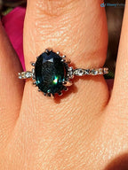 2.5 carat Peacock blue Sapphire oval cut lab grown Engagement Ring - DisneyValley