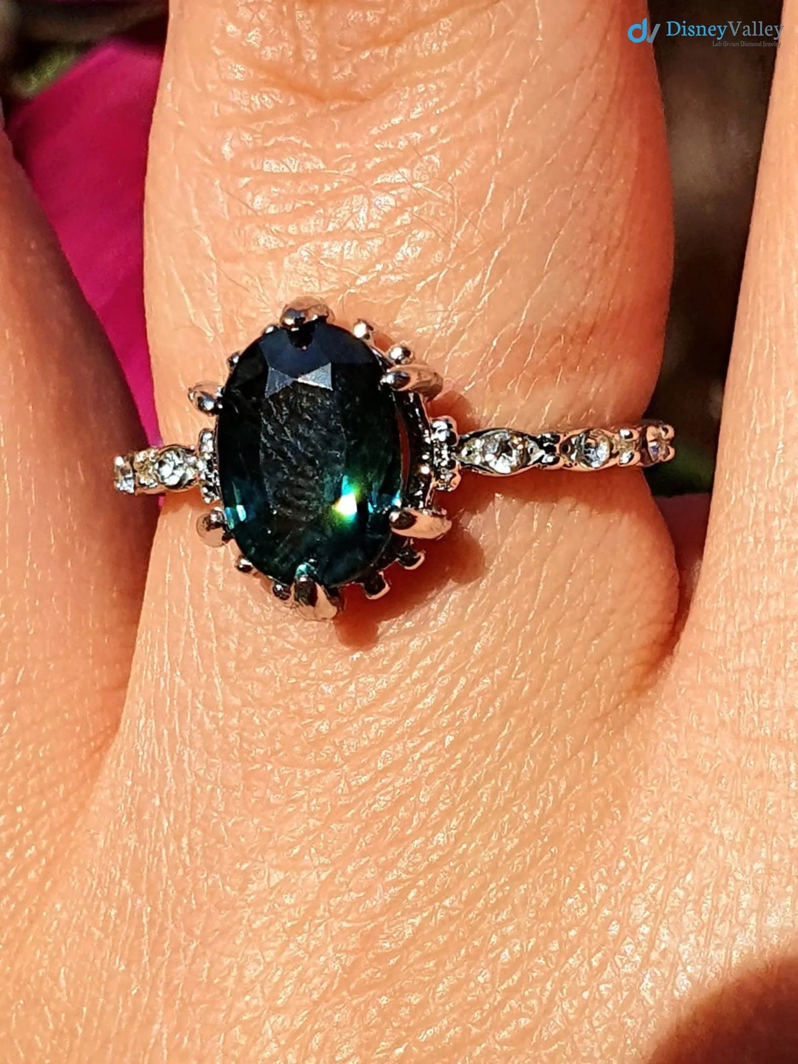 2.5 carat Peacock blue Sapphire oval cut lab grown Engagement Ring - DisneyValley