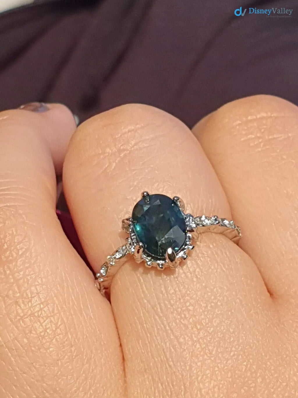 2.5 carat Peacock blue Sapphire oval cut lab grown Engagement Ring - DisneyValley