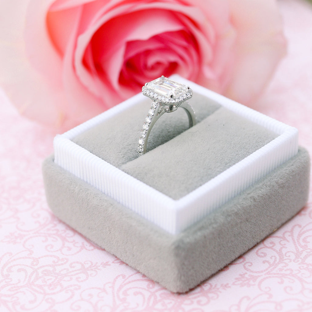1.0 - 3.0 CT Emerald Cut Moissanite Halo Engagement Ring