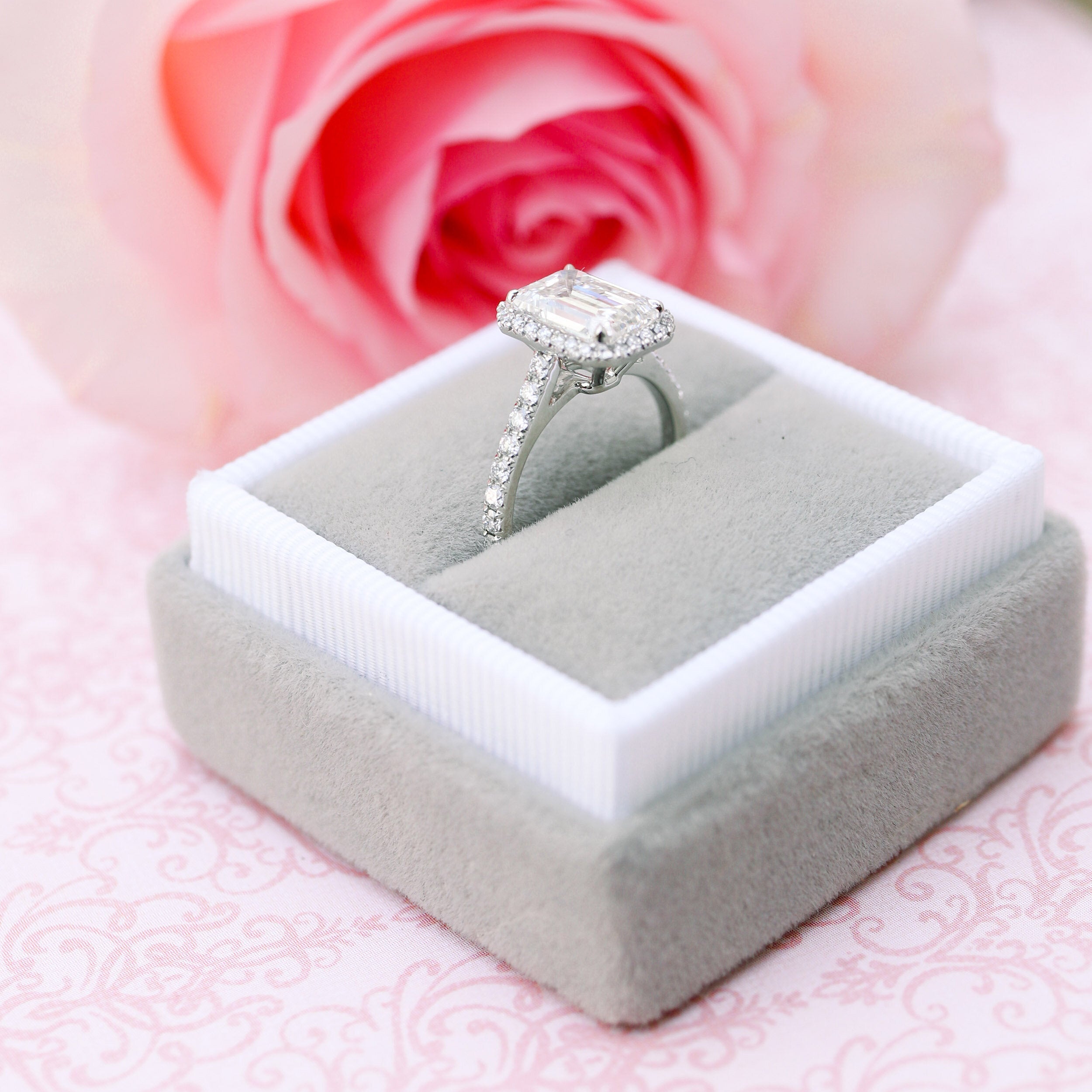 1.0 - 3.0 CT Emerald Cut Moissanite Halo Engagement Ring