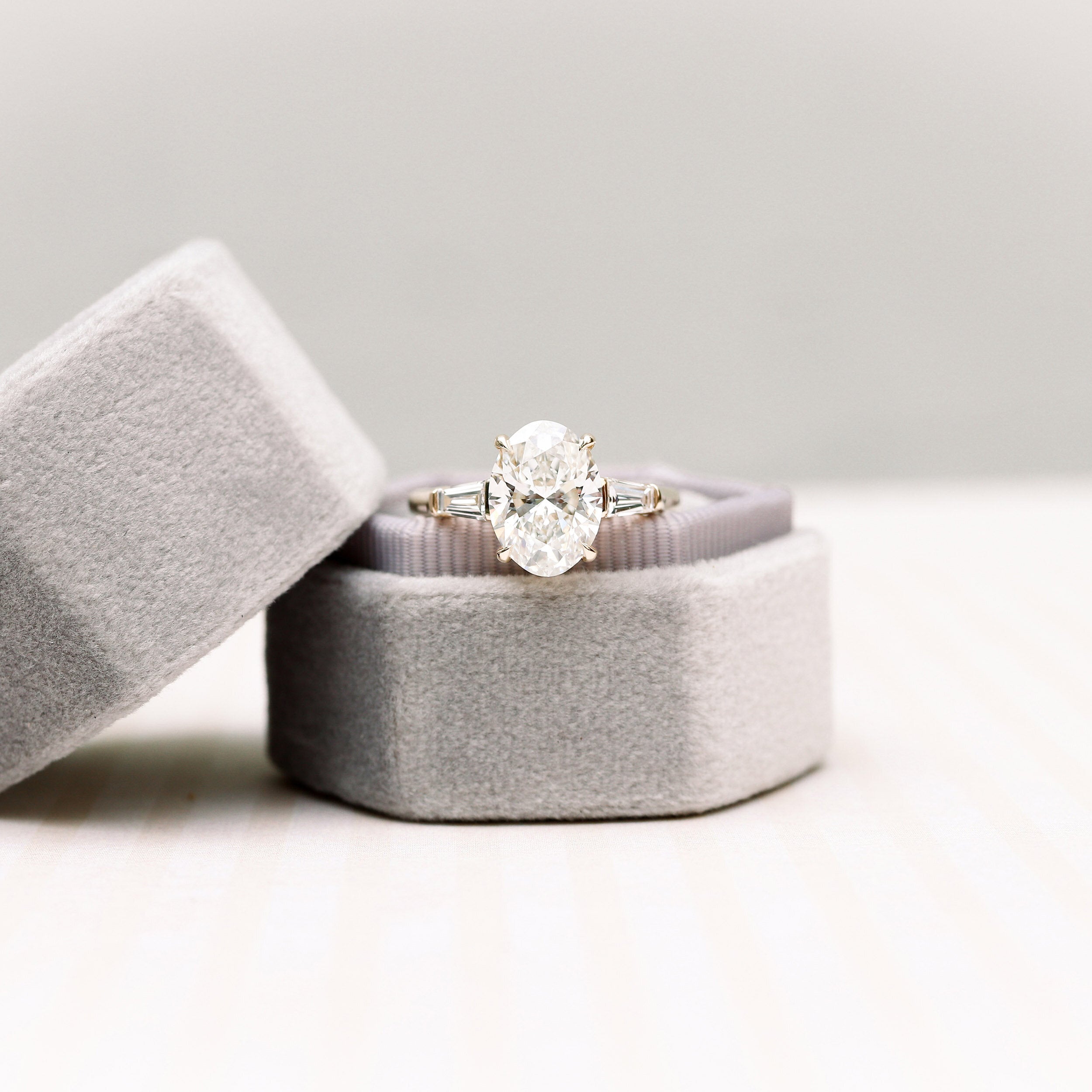 2.25 CT Oval Moissanite Three Stone Stones Engagement Ring