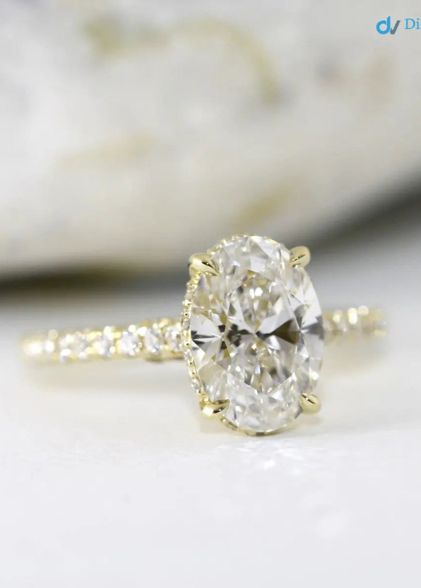 2.5 caret Oval Cut Lab Grown Diamond halo Engagement Ring - DisneyValley Main image