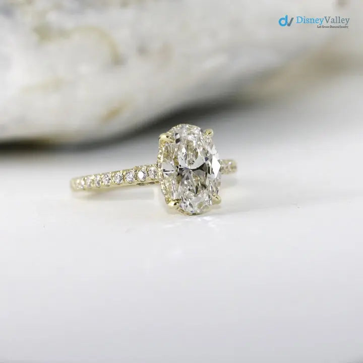 2.5 caret Oval Cut Lab Grown Diamond halo Engagement Ring - DisneyValley