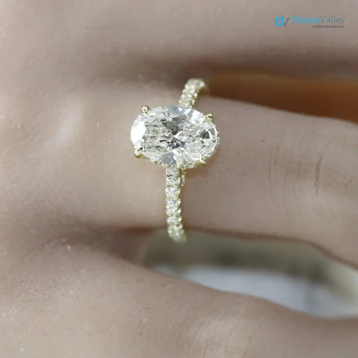 2.5 caret Oval Cut Lab Grown Diamond halo Engagement Ring - DisneyValley