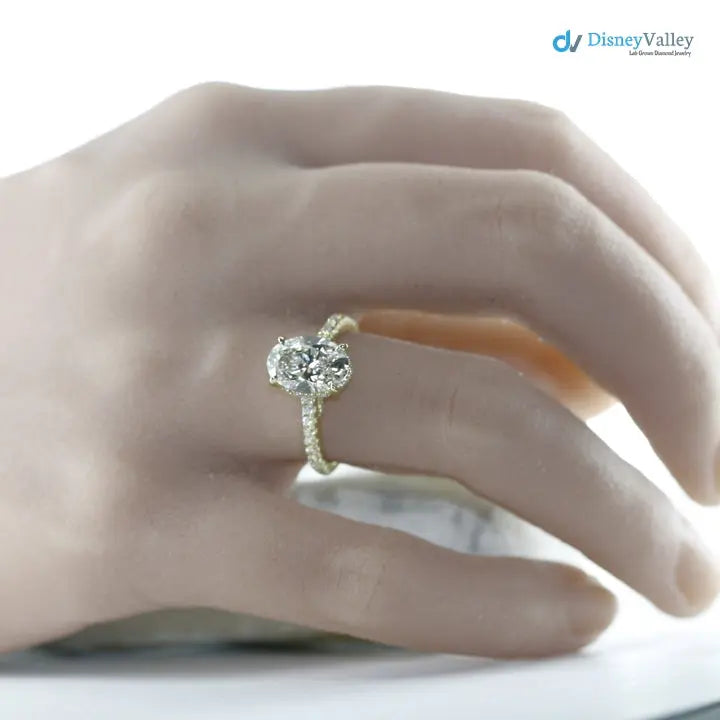 2.5 caret Oval Cut Lab Grown Diamond halo Engagement Ring - DisneyValley