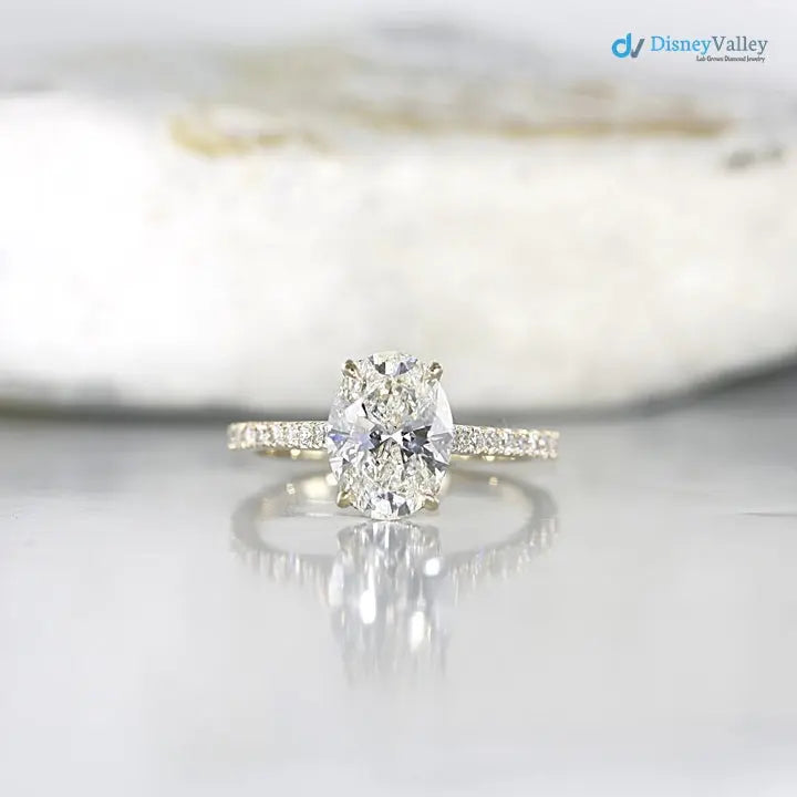 2.5 caret Oval Cut Lab Grown Diamond halo Engagement Ring - DisneyValley