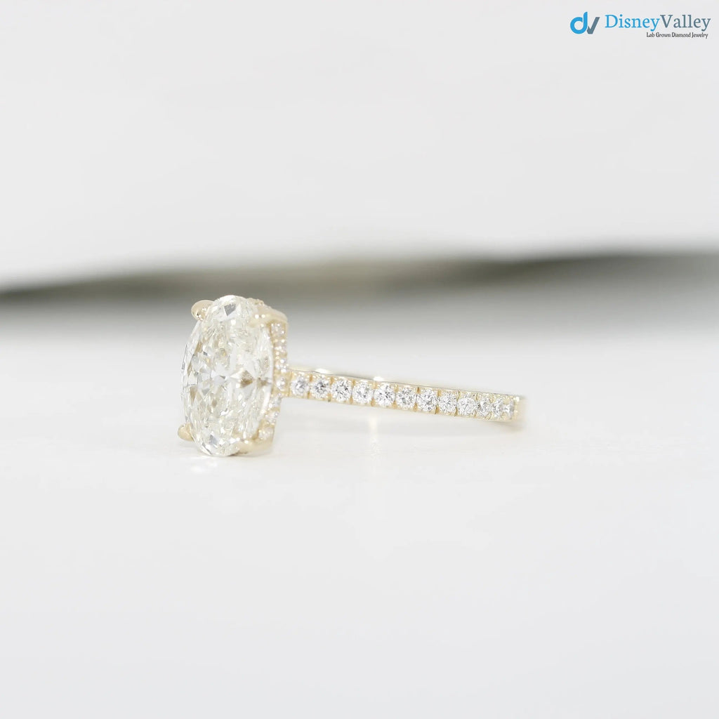 2.5 caret Oval Cut Lab Grown Diamond halo Engagement Ring - DisneyValley