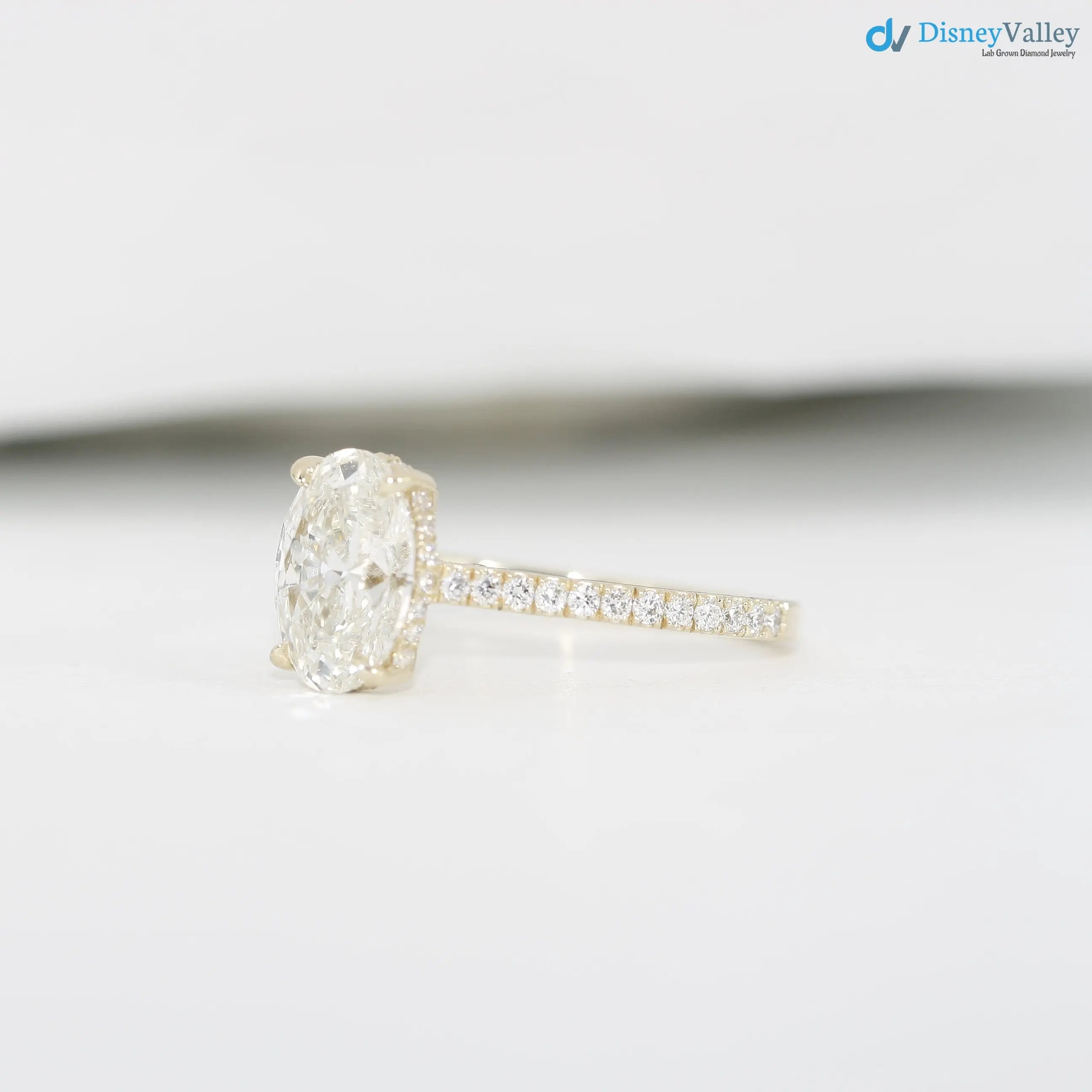 2.5 caret Oval Cut Lab Grown Diamond halo Engagement Ring - DisneyValley