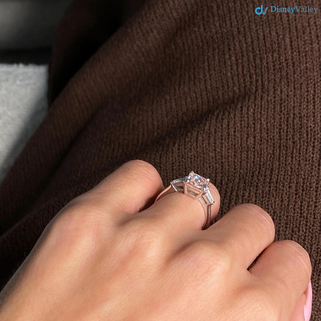 2.50 Carat Cushion Fancy Vivid Pink Lab Diamond 3 Stone Engagement Ring - DisneyValley