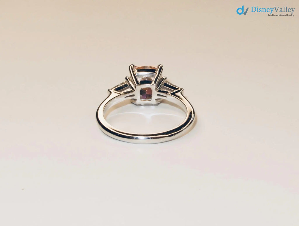 2.50 Carat Cushion Fancy Vivid Pink Lab Diamond three Stone Engagement Ring DisneyValley