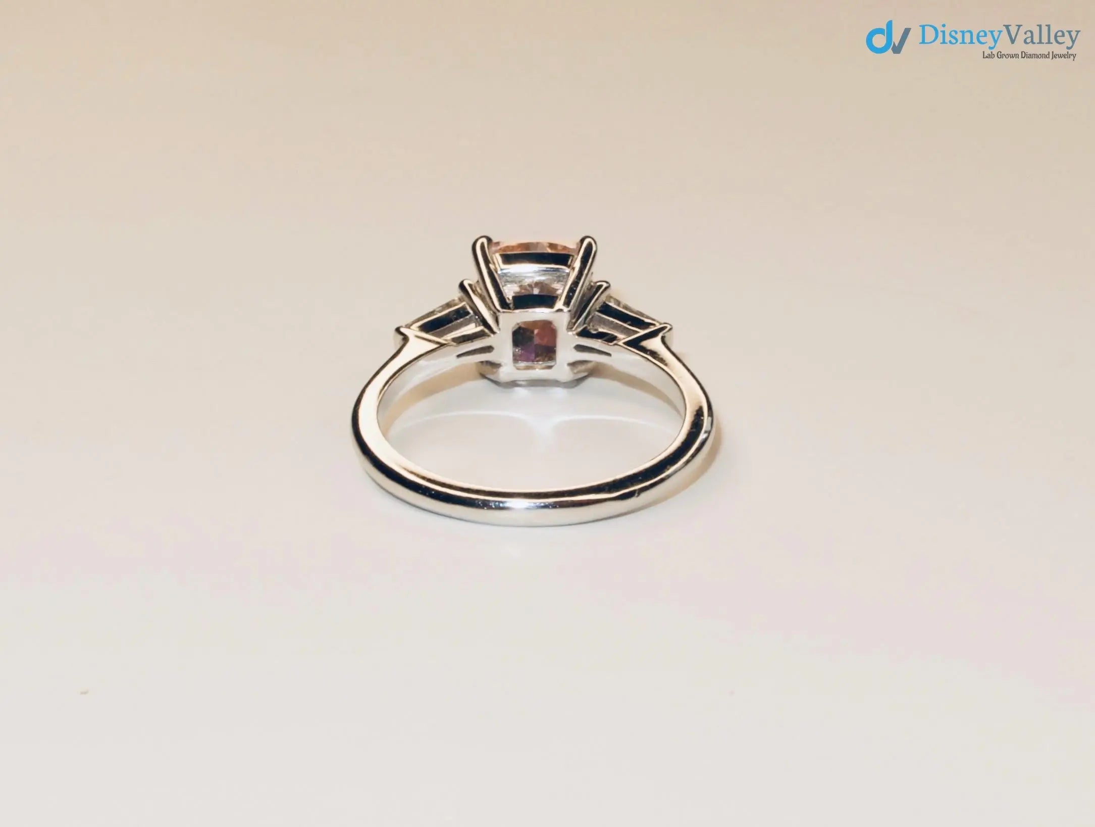 2.50 Carat Cushion Fancy Vivid Pink Lab Diamond three Stone Engagement Ring DisneyValley