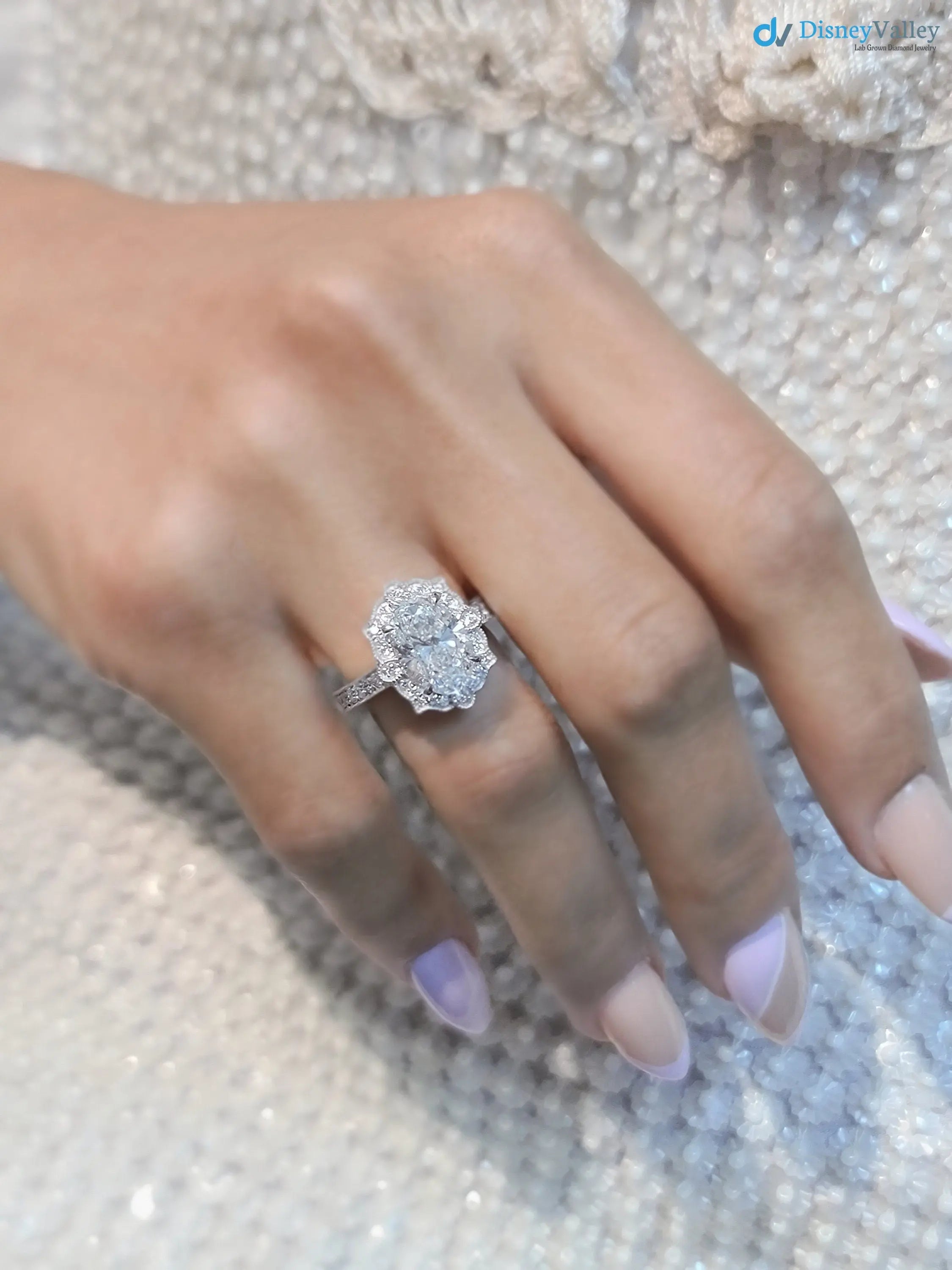 2.5CT oval Diamond halo art deco design engagement ring - DisneyValley