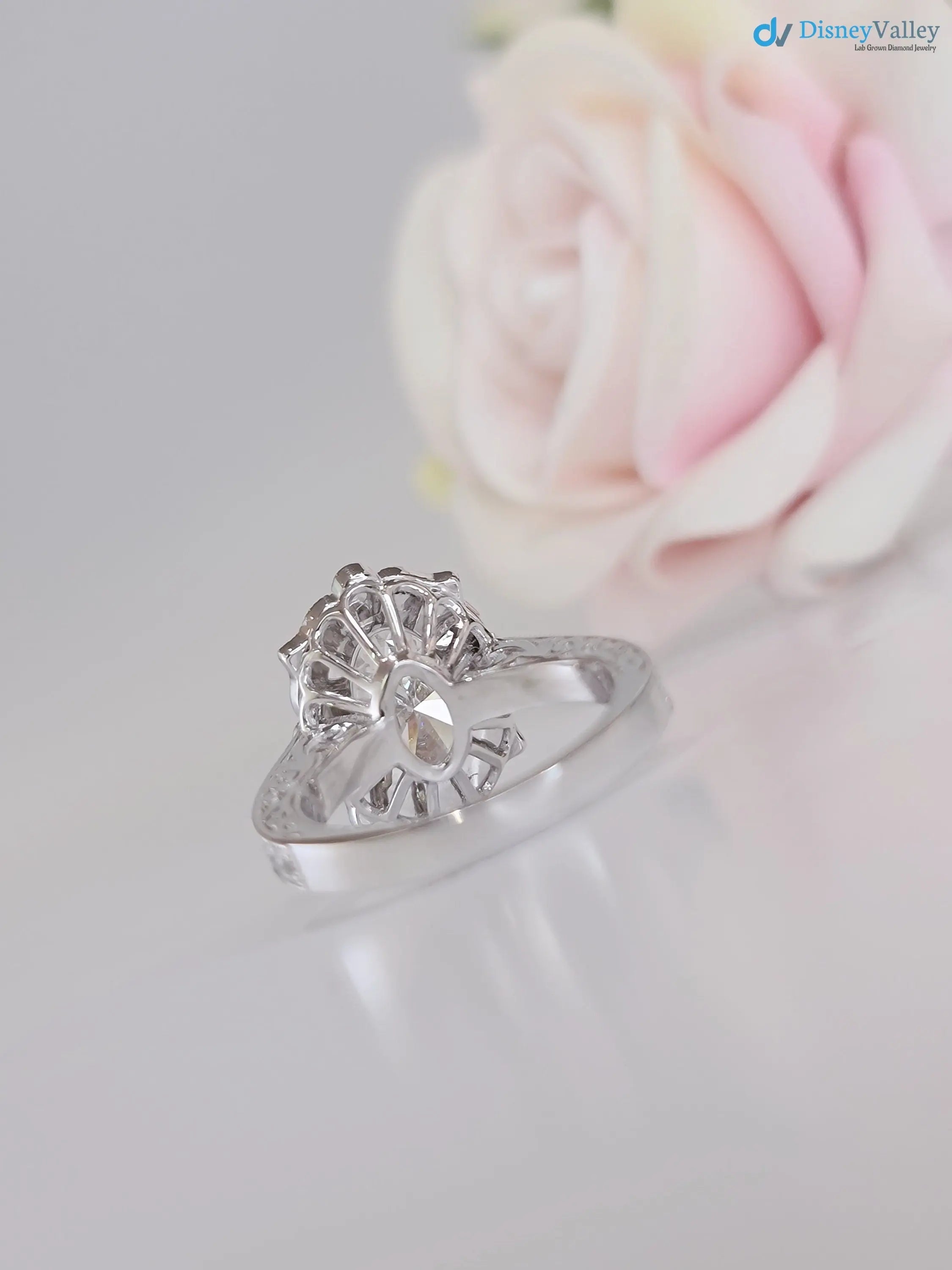 2.5CT oval Diamond halo art deco design engagement ring - DisneyValley