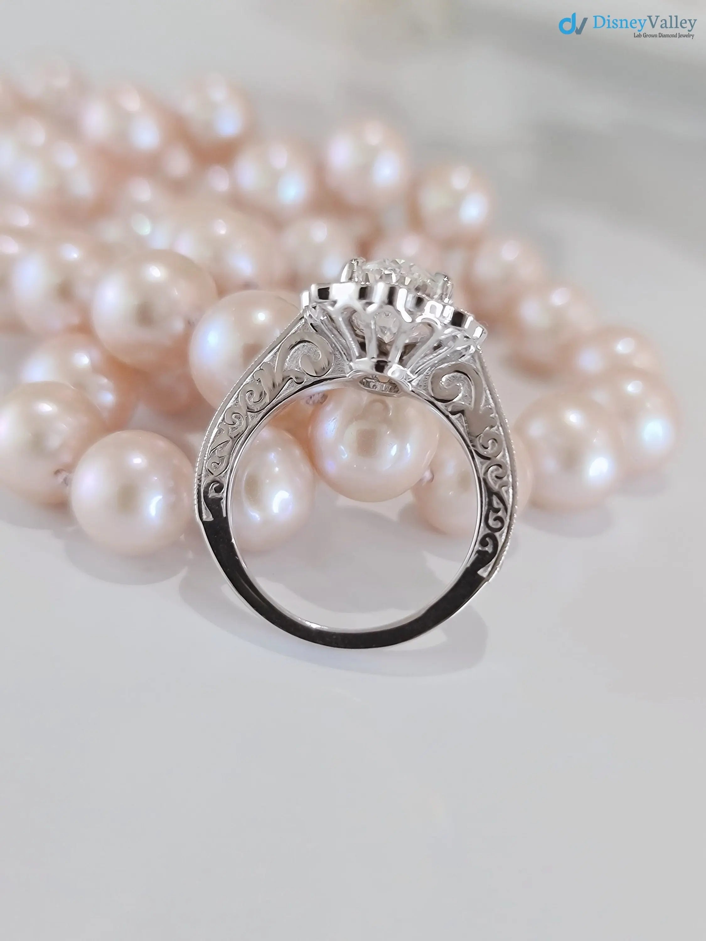 2.5CT oval Diamond halo art deco design engagement ring - DisneyValley