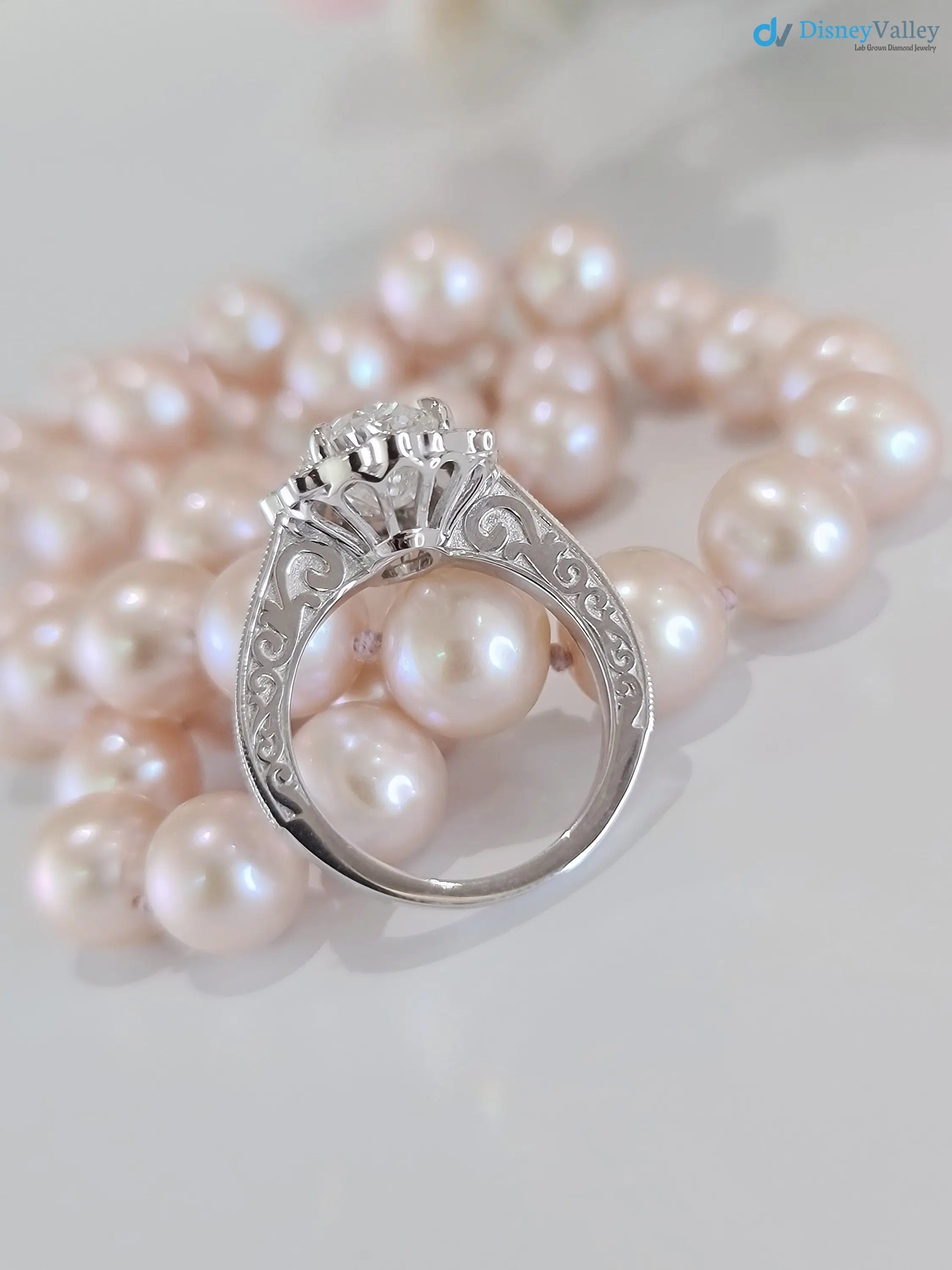 2.5CT oval Diamond halo art deco design engagement ring - DisneyValley
