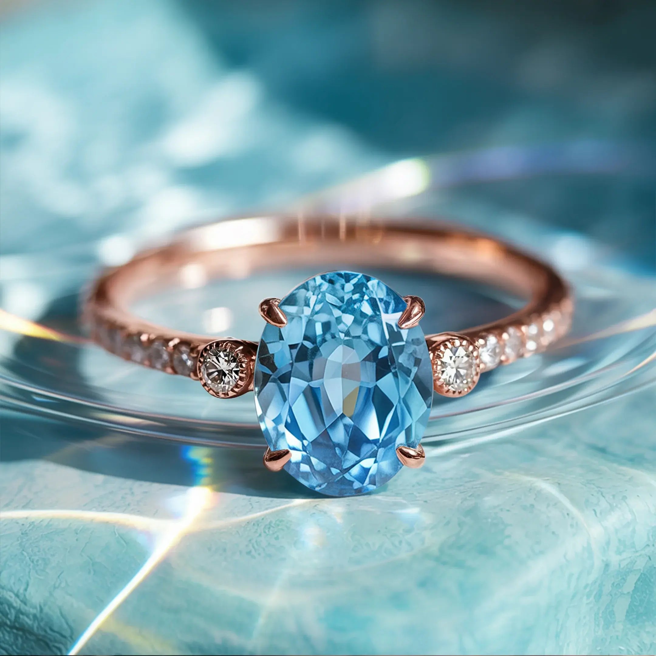 2.5ct Oval Cut Blue Lab Grown Diamond Wedding Rings DisneyValley Main image