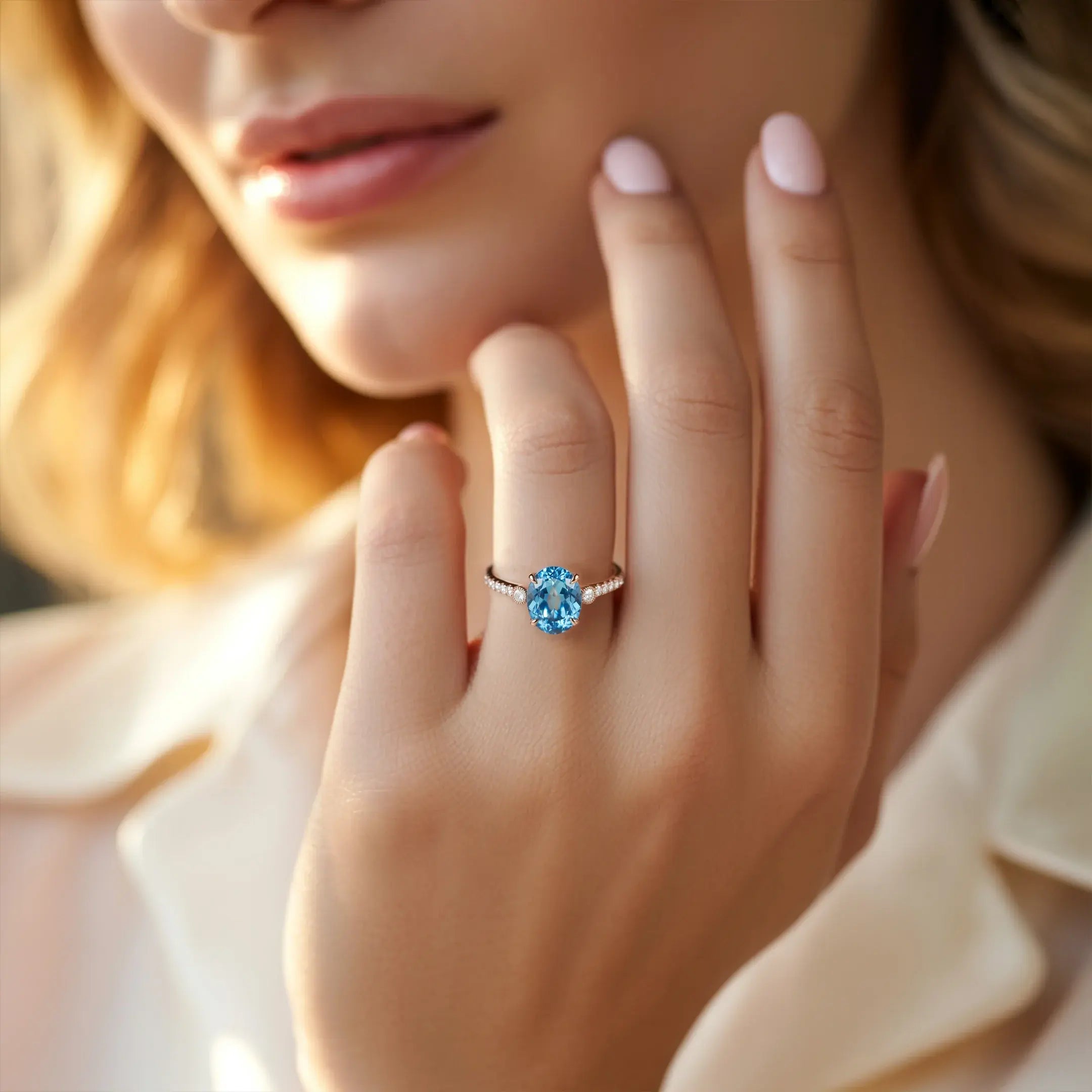 2.5ct Oval Cut Blue Lab Grown Diamond Wedding Rings Secondary image