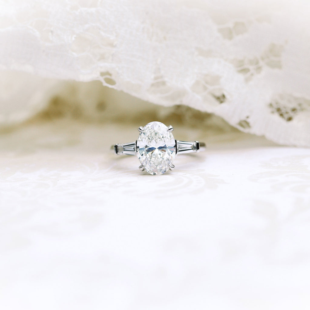 2.25 CT Oval Moissanite Three Stone Stones Engagement Ring
