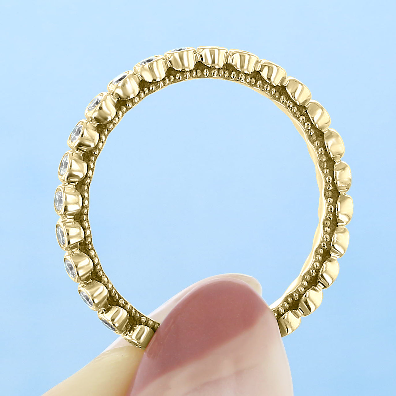 0.38 TCW Round Cut Bezel Style Moissanite Wedding Band Secondary image