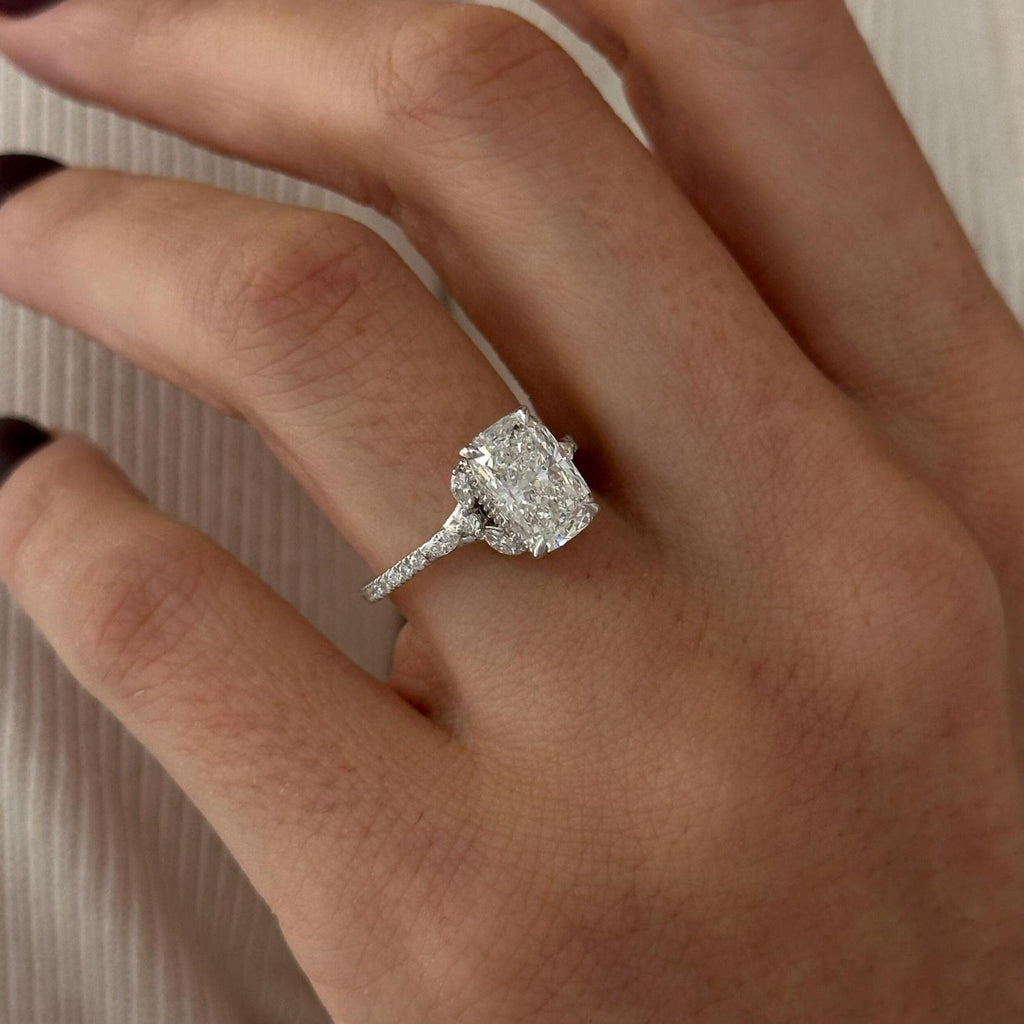 2.0 CT Elongated Cushion Cut Moissanite Pave Style Engagement Ring