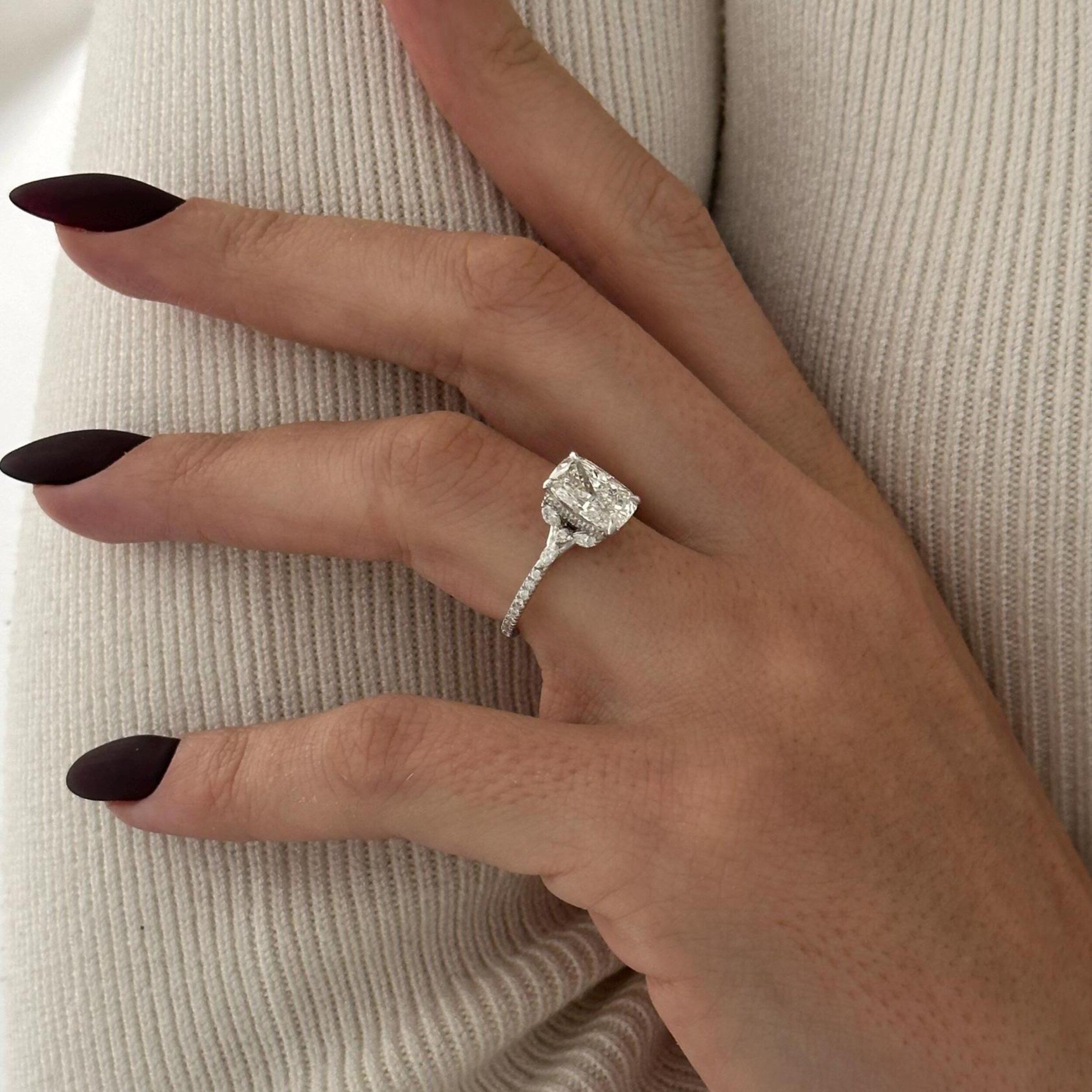 2.0 CT Elongated Cushion Cut Moissanite Pave Style Engagement Ring