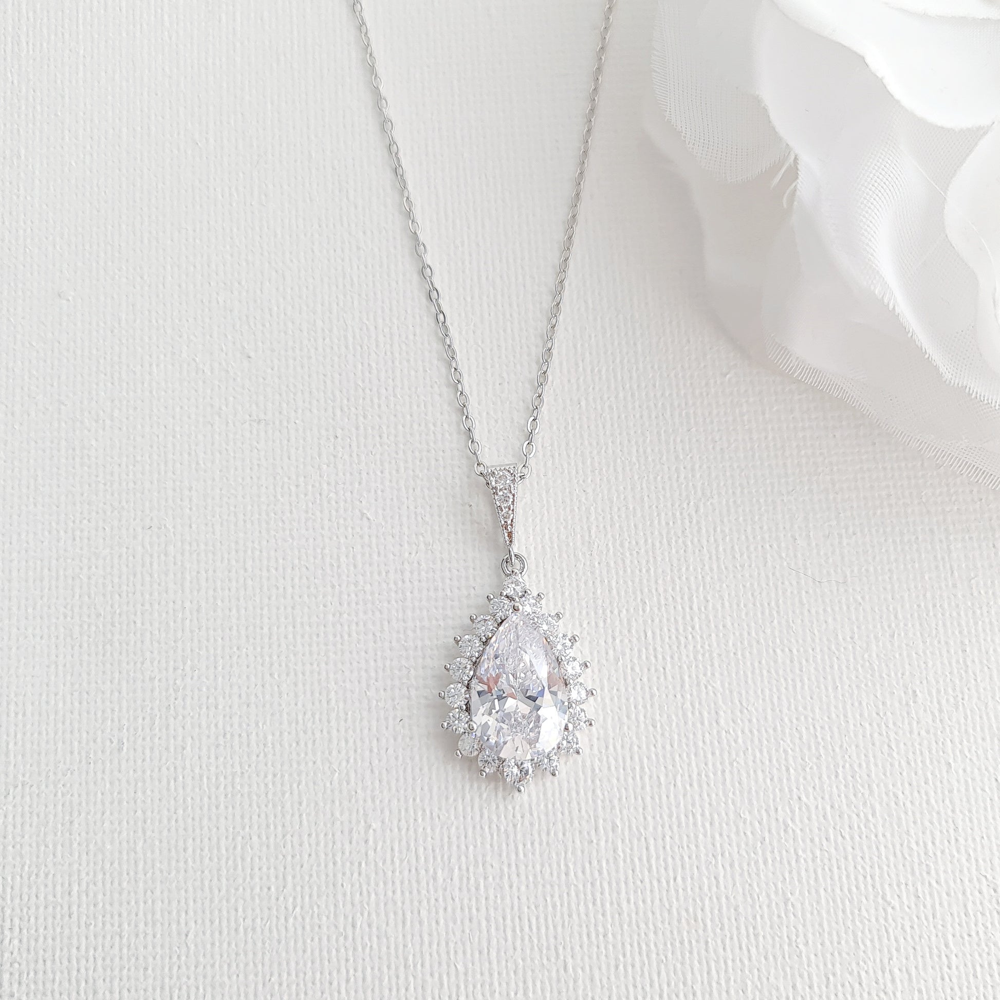 1.0 CT Pear Moissanite Halo Drop Necklace for Women