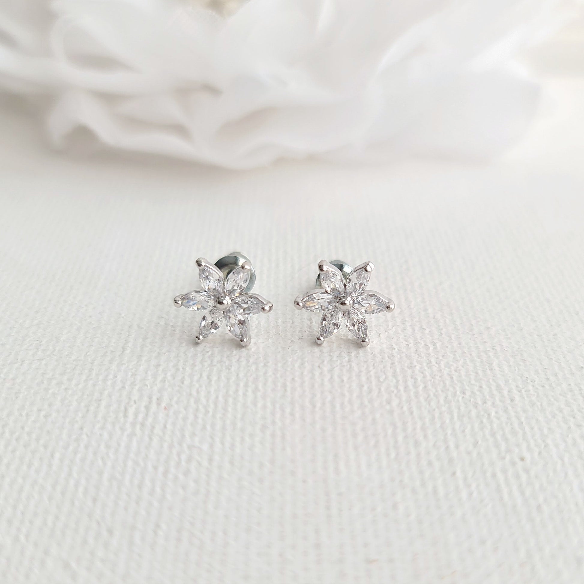 1.0 TCW Marquise Moissanite Flower Minimalist Earrings