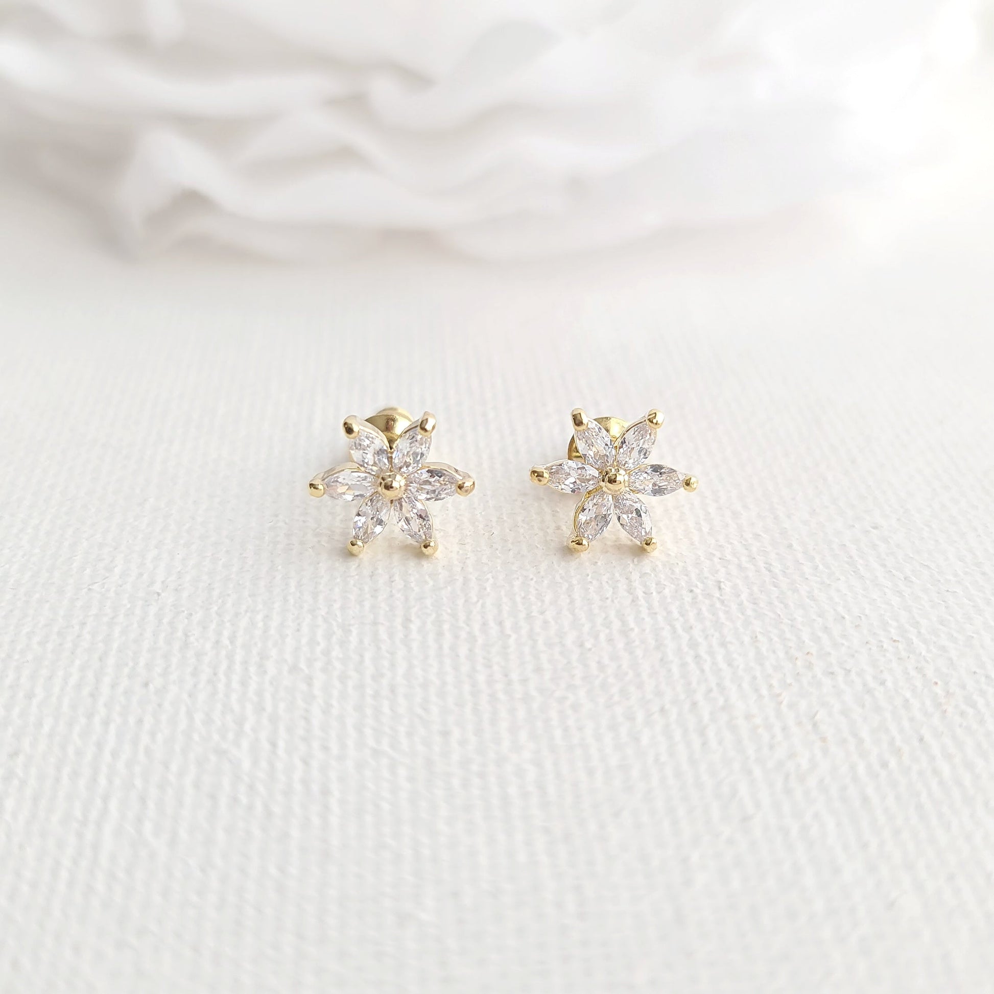 1.0 TCW Marquise Moissanite Flower Minimalist Earrings