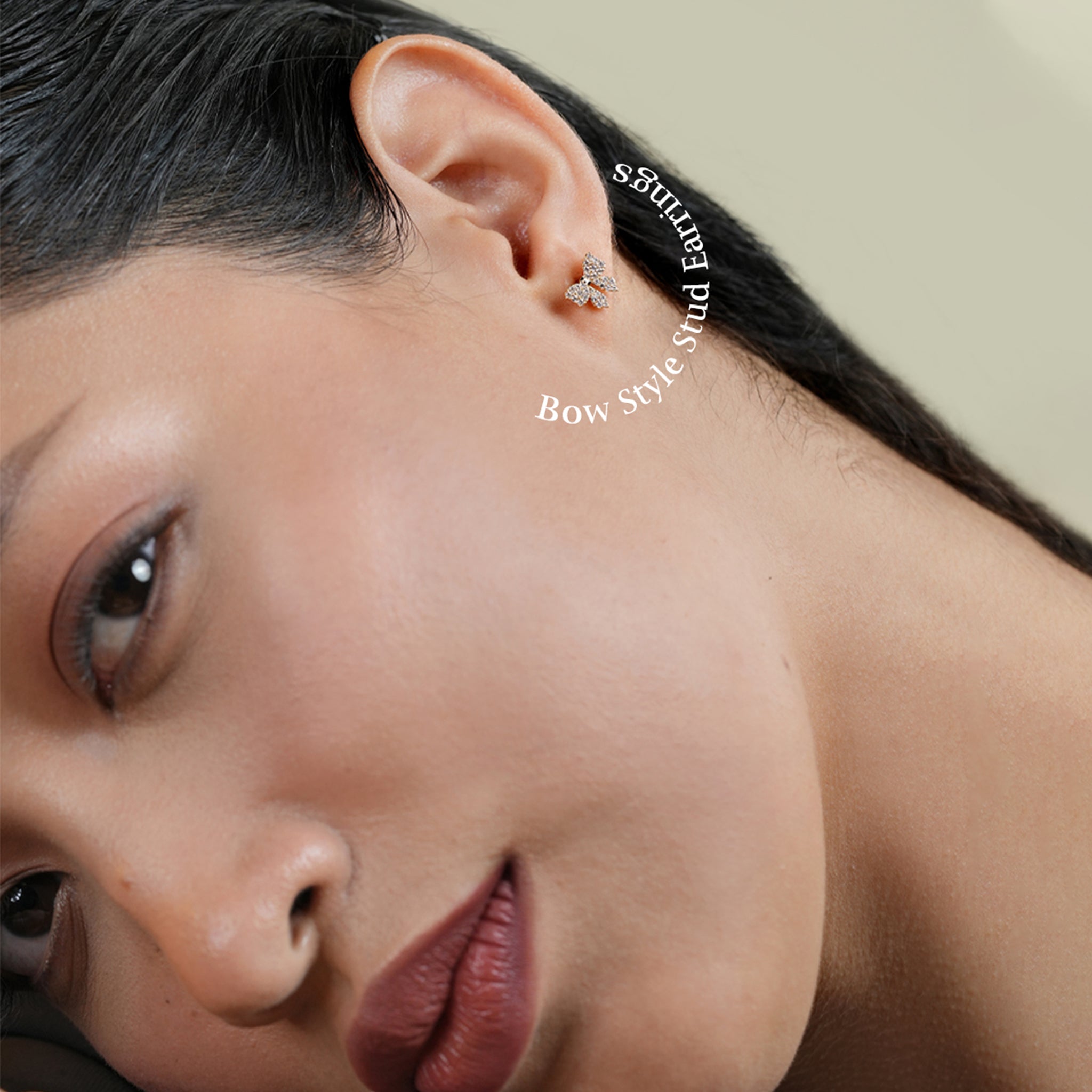 Round Cut Diamond Gold Bow Earrings Secondary image