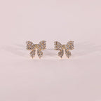 Round Cut Diamond Gold Bow Earrings