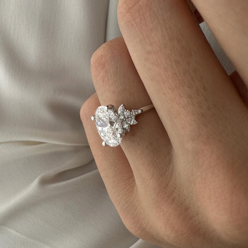 3.0 CT Oval Cut Moissanite Cluster Style Engagement Ring