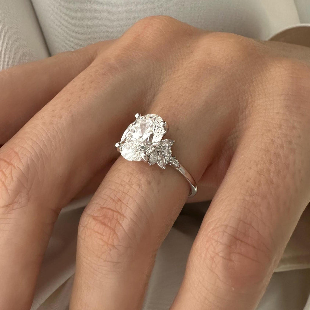 3.0 CT Oval Cut Moissanite Cluster Style Engagement Ring