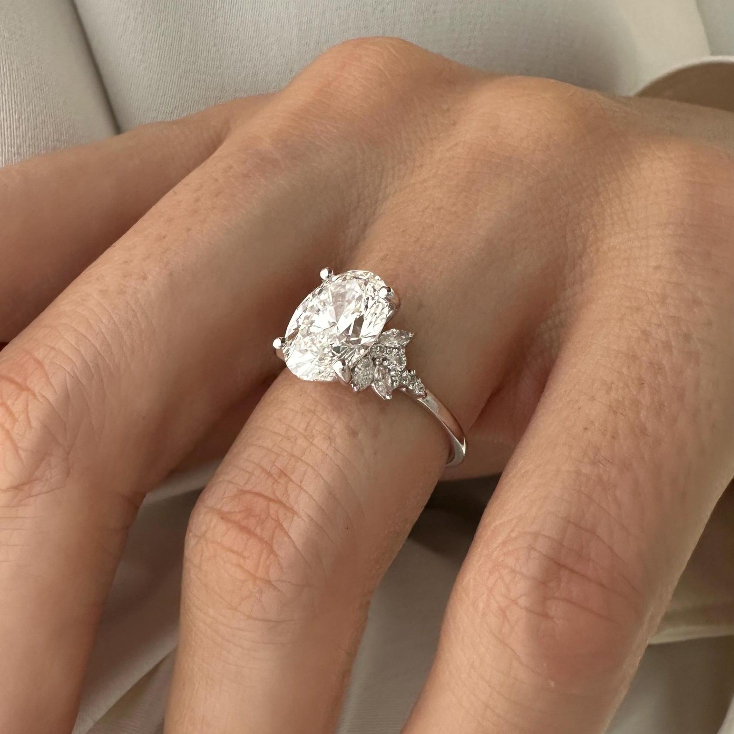 3.0 CT Oval Cut Moissanite Cluster Style Engagement Ring