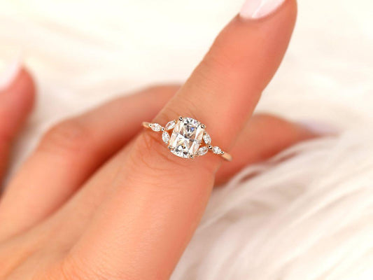 2.6 ct old mine cushion cut three stone moissanite engagement rings