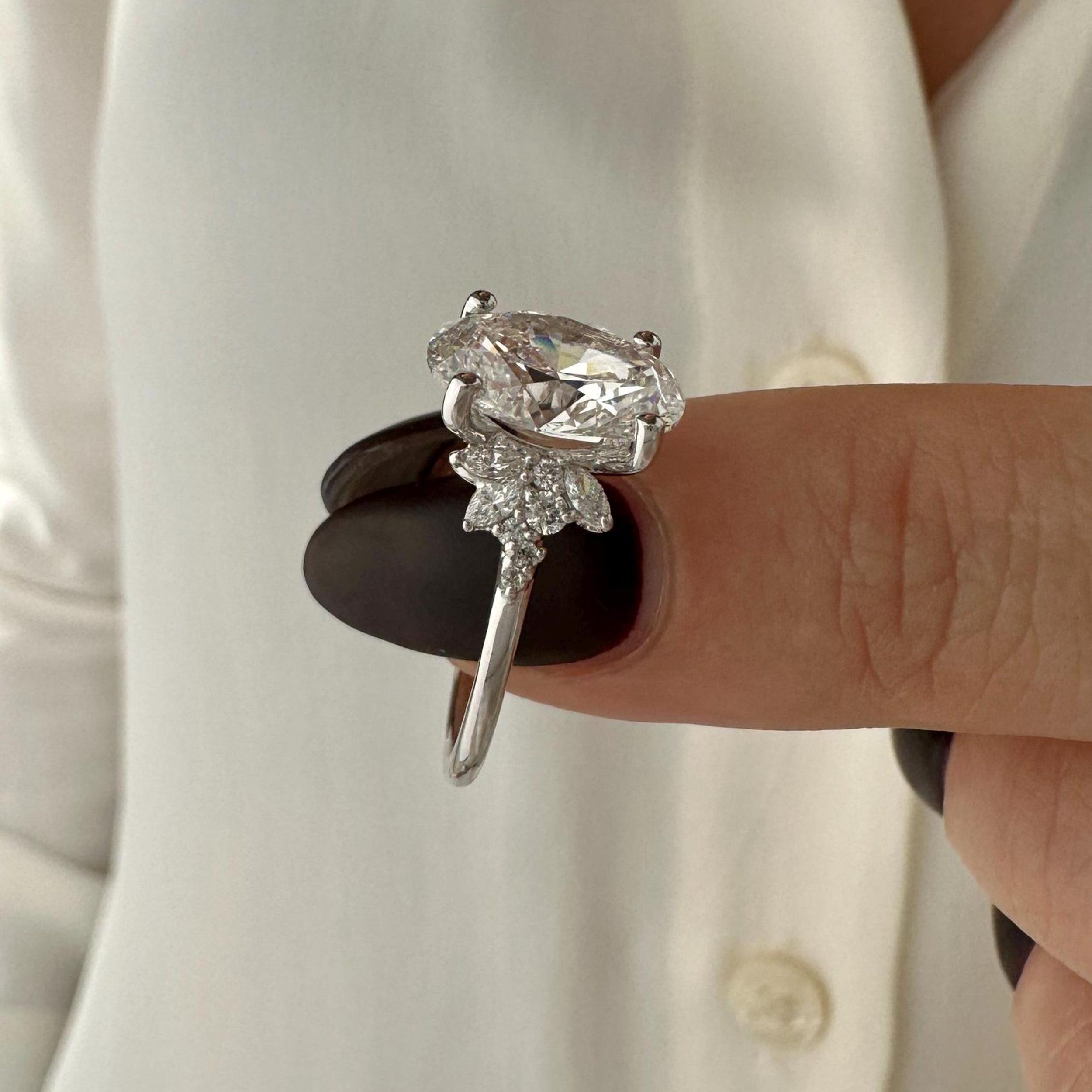 3.0 CT Oval Cut Moissanite Cluster Style Engagement Ring