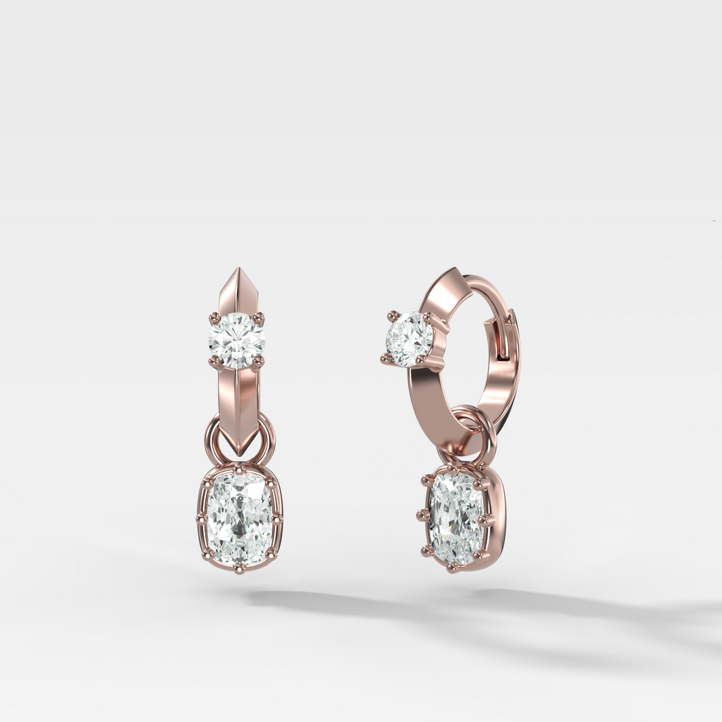 Knife Edge Huggies with Cushion Cut Diamonds