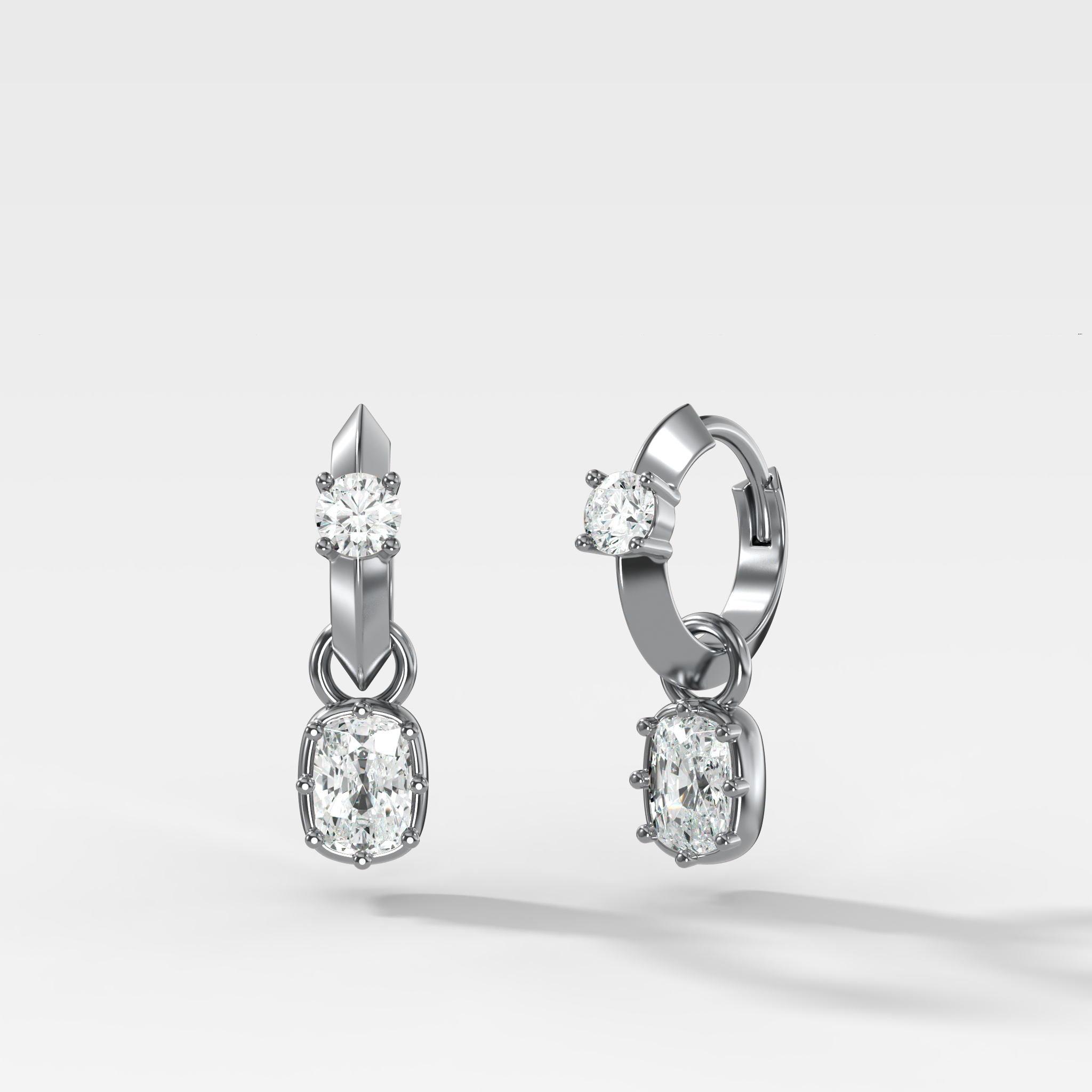 Knife Edge Huggies with Cushion Cut Diamonds
