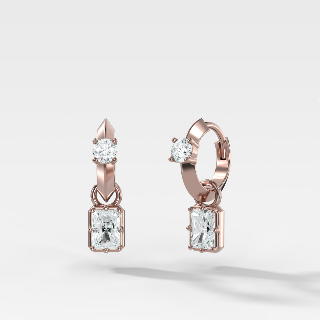 Knife Edge Huggies with Elongated Radiant Cut Diamonds