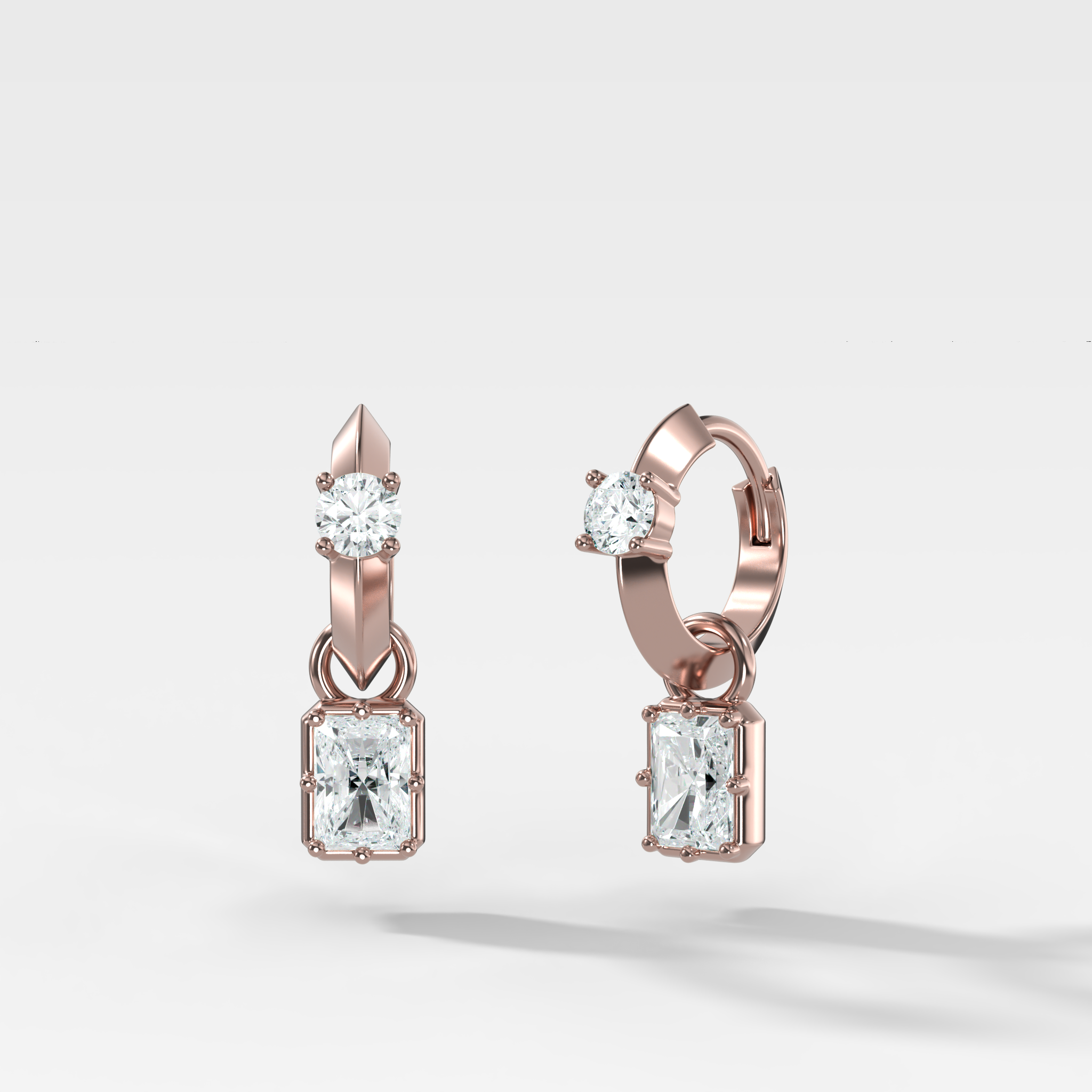 Knife Edge Huggies with Elongated Radiant Cut Diamonds