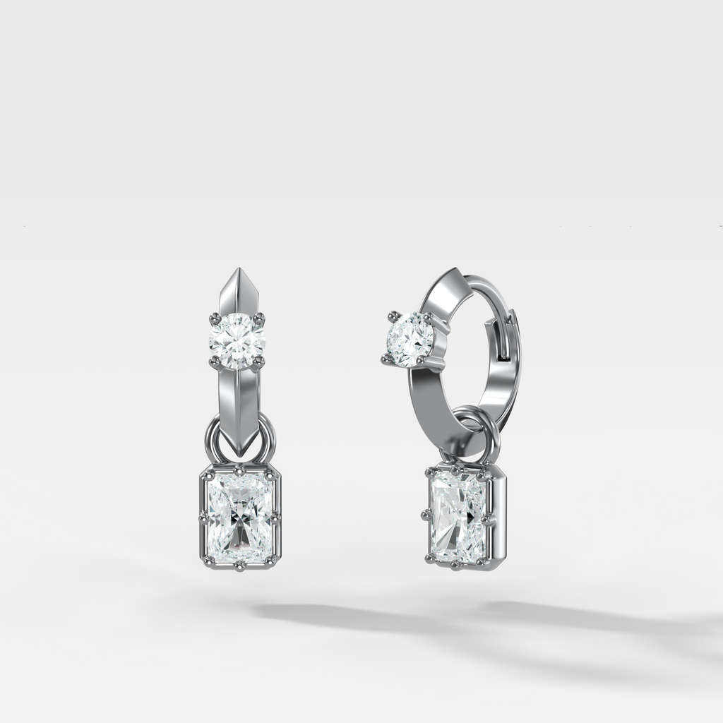 Knife Edge Huggies with Elongated Radiant Cut Diamonds