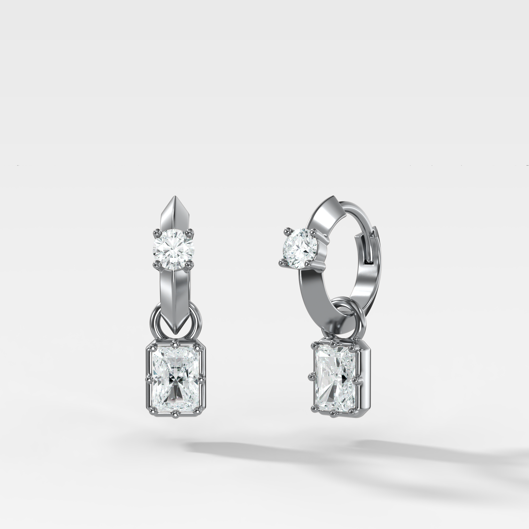 Knife Edge Huggies with Elongated Radiant Cut Diamonds