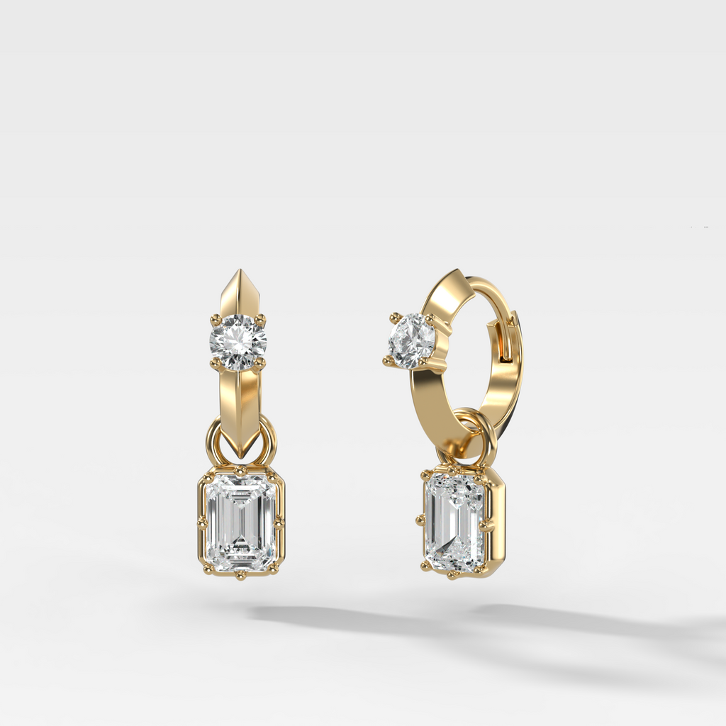 Knife Edge Huggies with Elongated Radiant Cut Diamonds