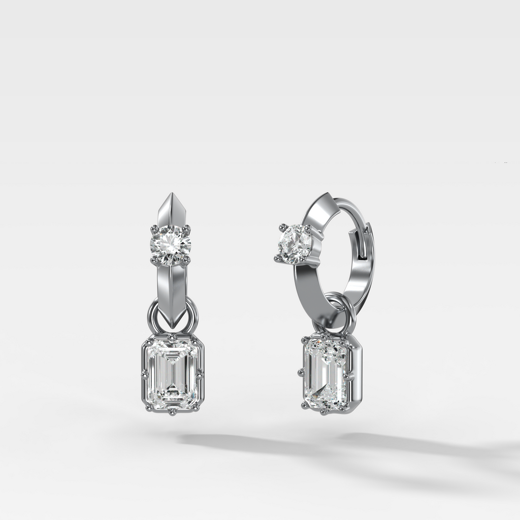 Knife Edge Huggies with Emerald Cut Diamonds