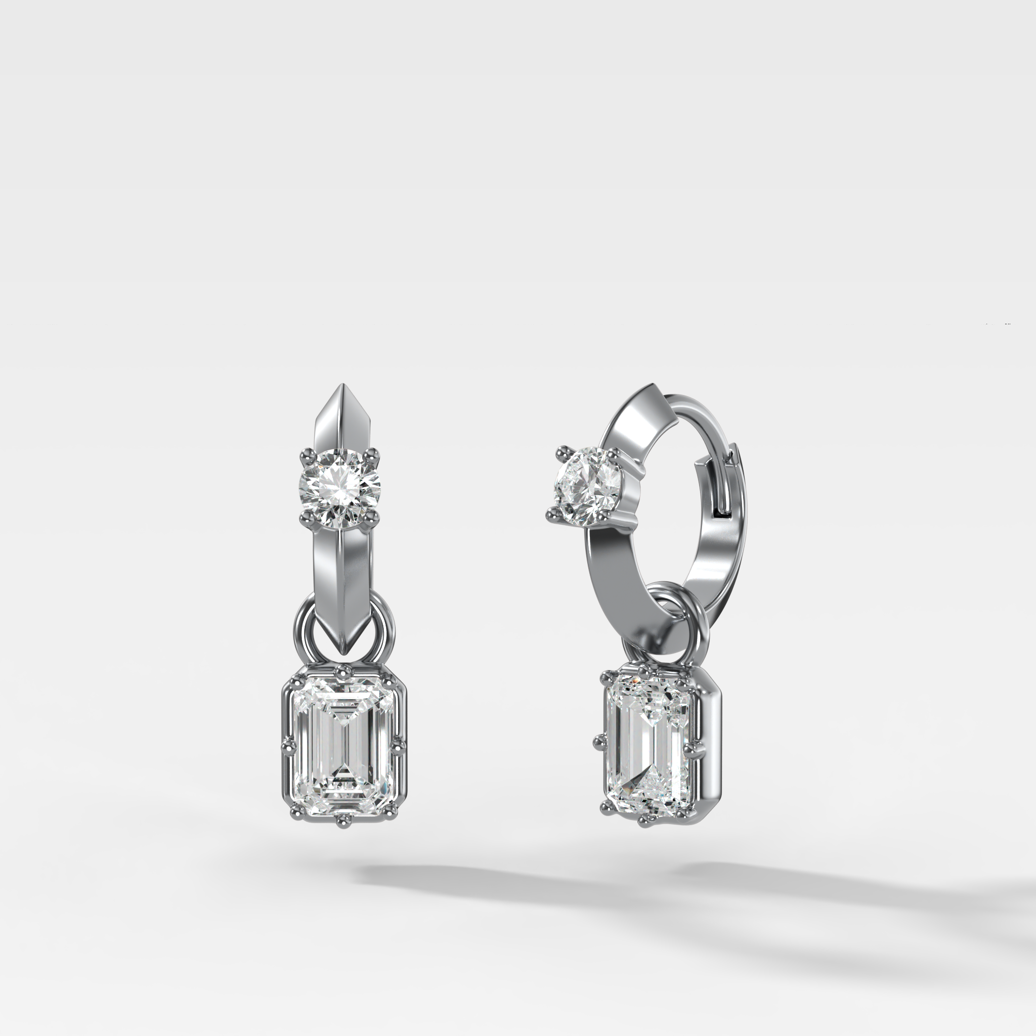 Knife Edge Huggies with Emerald Cut Diamonds